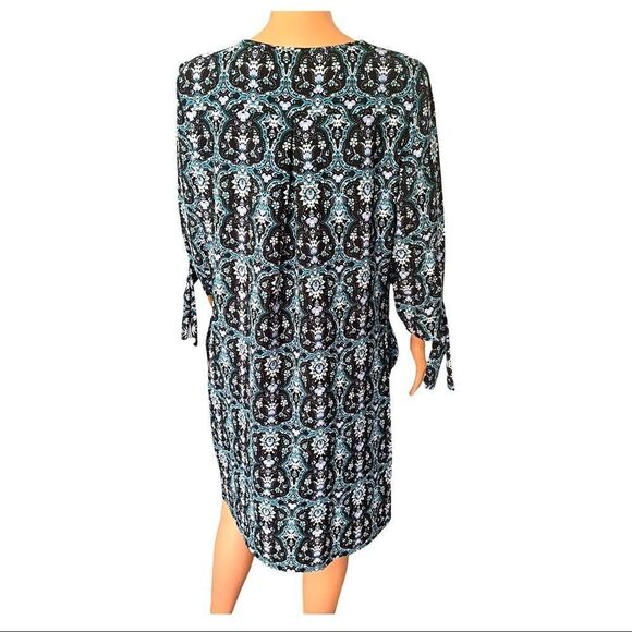 NWT DownEast Green Geo Tie Sleeve Shift Dress Size Medium New With Tag - Picture 3 of 14
